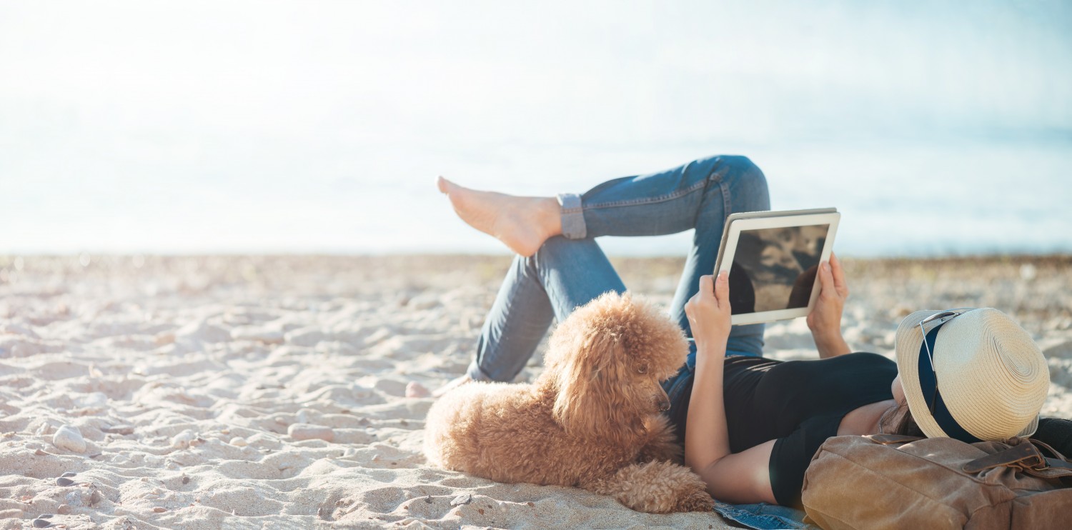 Dog with owner and ipad